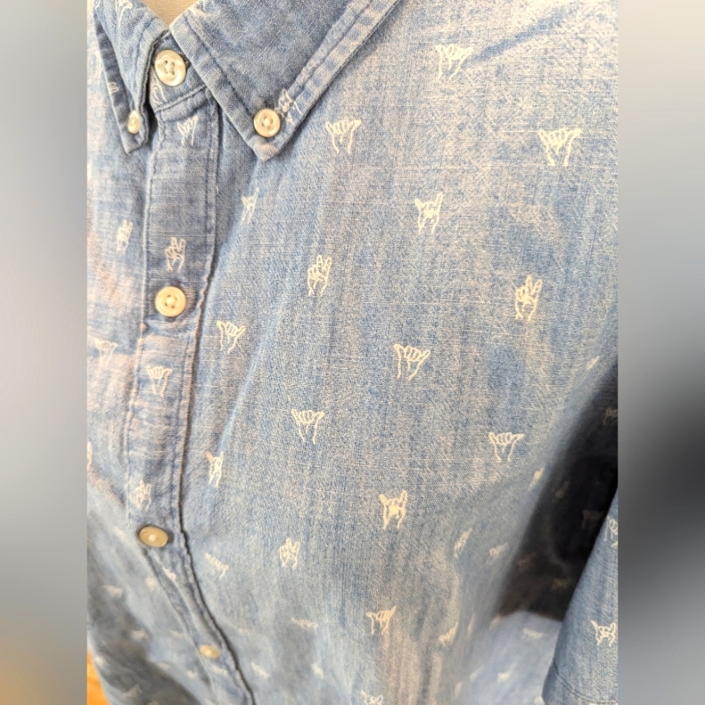 Bonobos Light Blue Sign Language Print Men's Button Down Size XXL